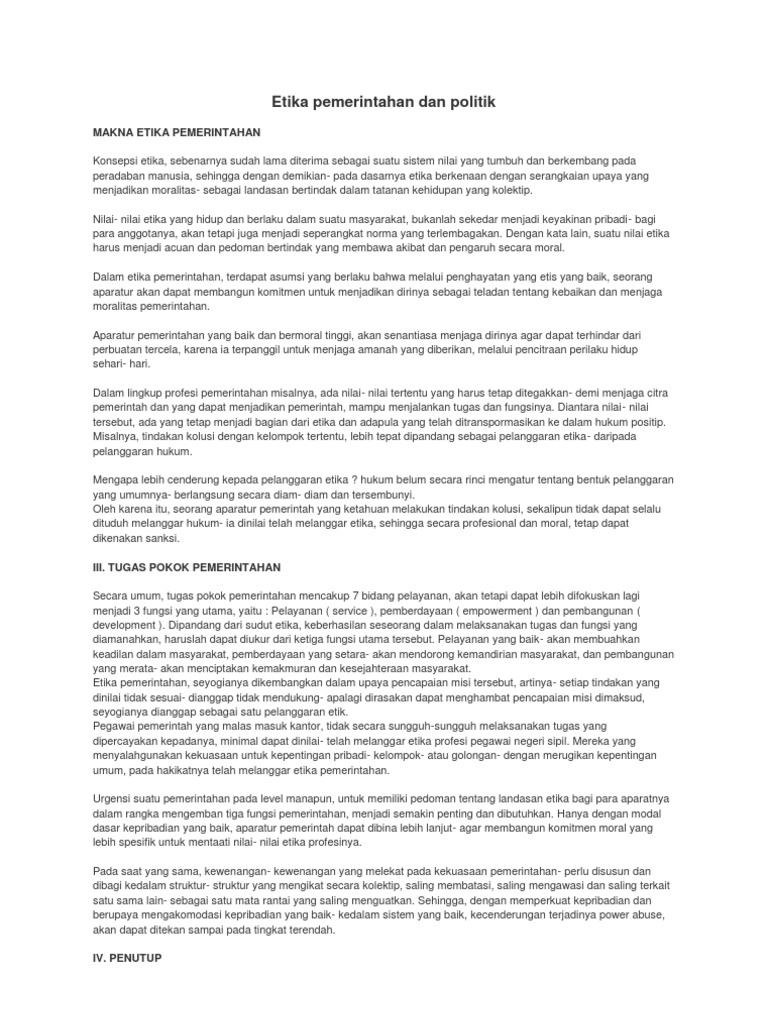Etika Pemerintahan Dan Politik