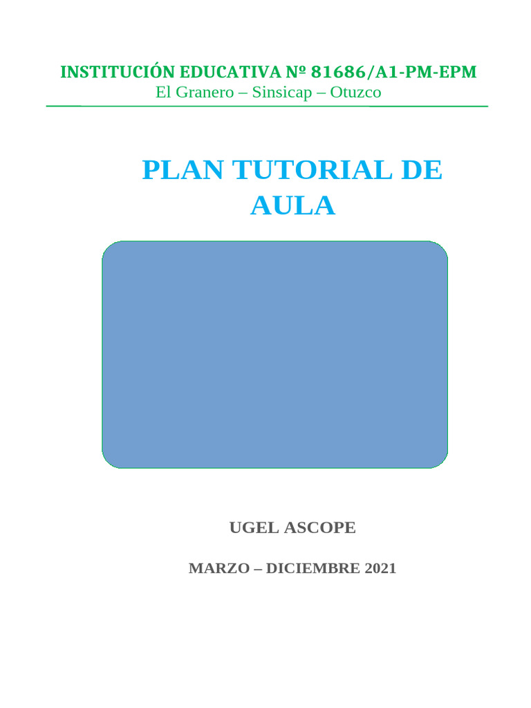 Plan Tutorial de Aula 2021 - I.E. 81686 | PDF | Salón de clases | Enseñando