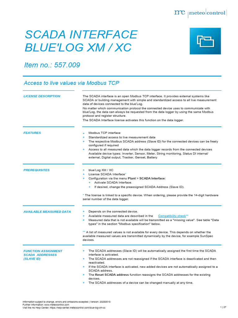SCADA Interface for blue'Log Devices | PDF | Ac Power | Alternating Current