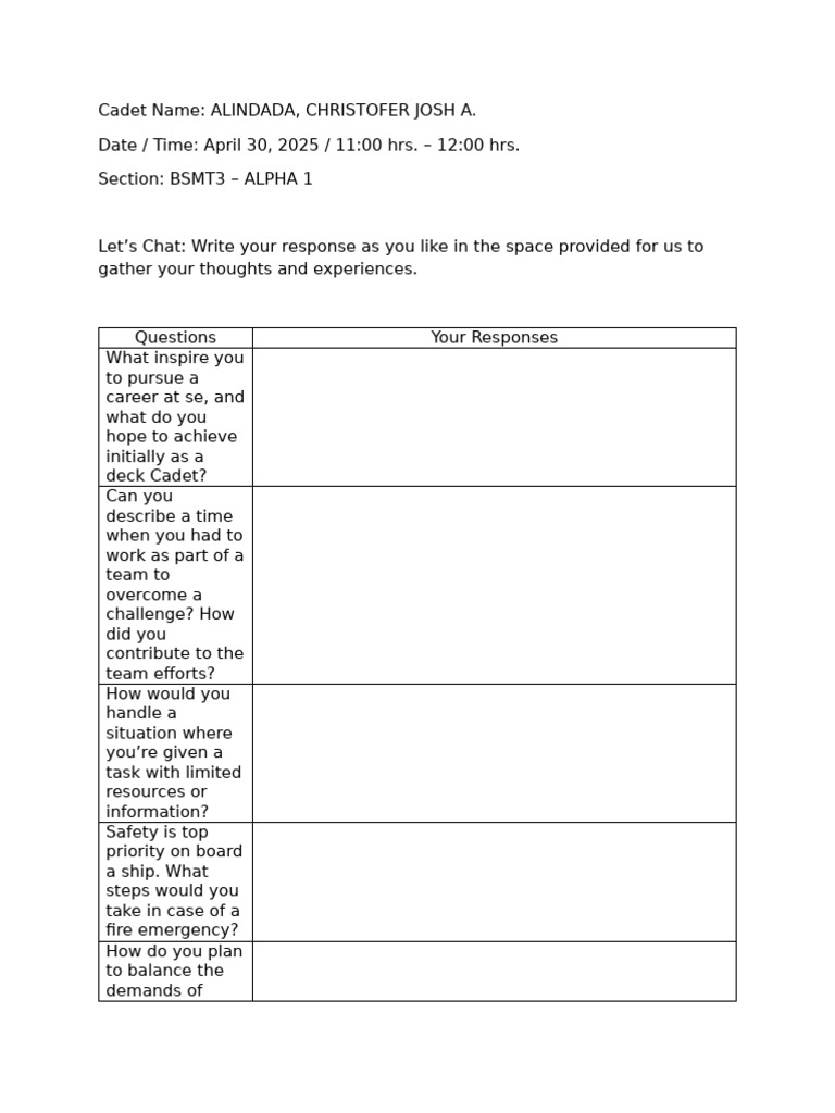 Cadetship Interview Responses Guide | PDF