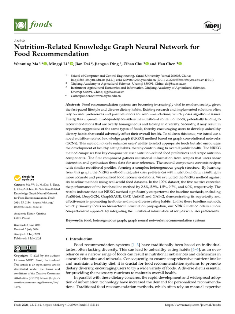 Nutrition Knowledge Graph for Food Recommendations | PDF