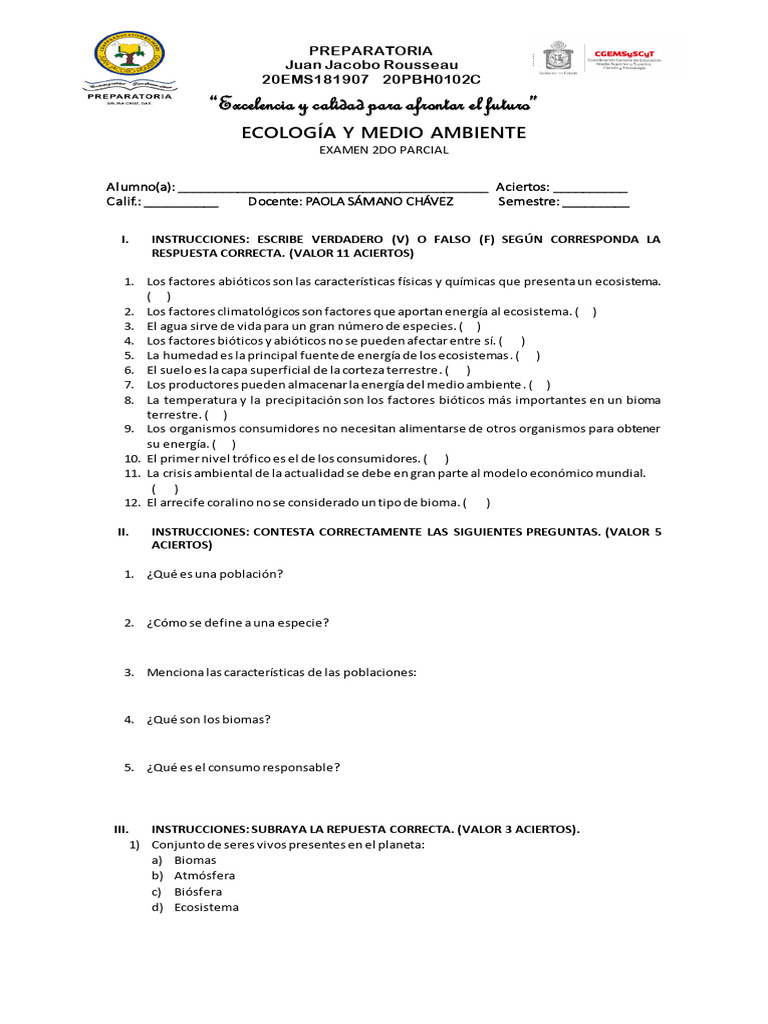Examen de Ecología y Medio Ambiente | PDF | Ecosistema | Entorno natural