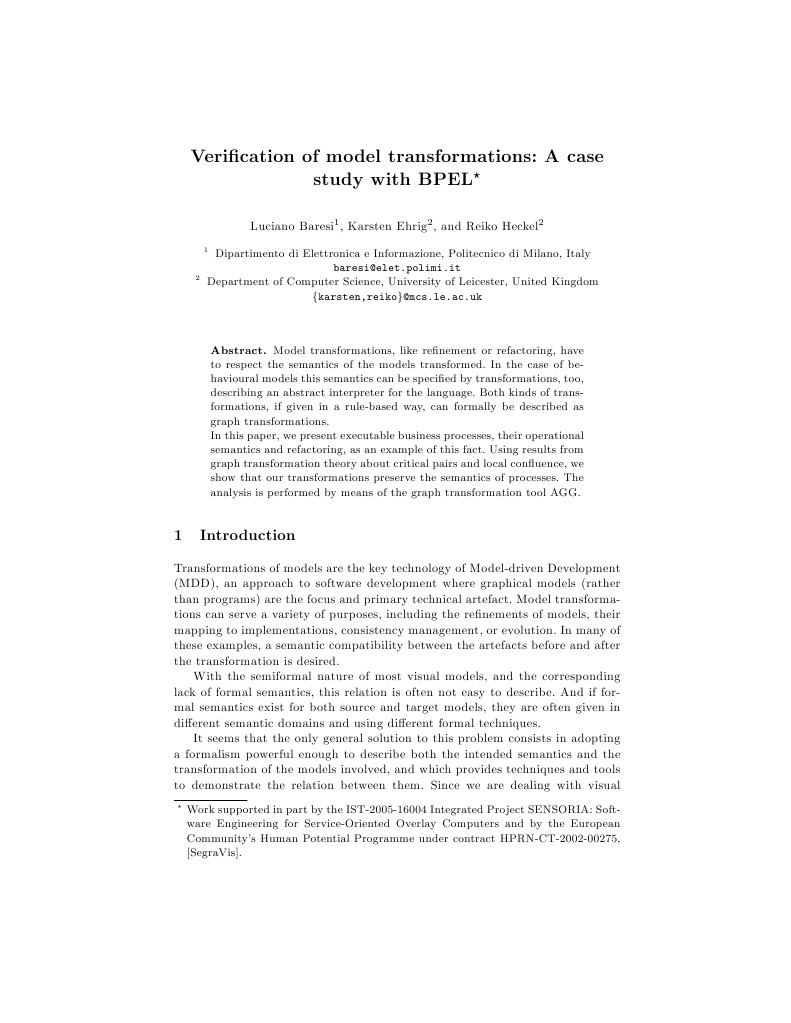 Verification of Model Transformations: A Case Study With BPEL | PDF ...