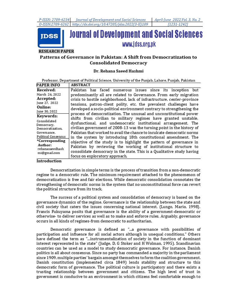 Governance Patterns in Pakistan's Democracy | PDF | Pervez Musharraf ...