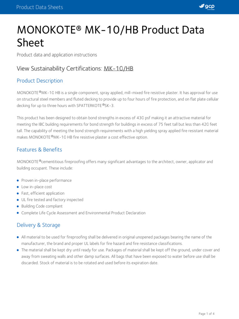 MONOKOTE MK-10/HB Fireproofing Guide | PDF | Structural Steel | Plaster