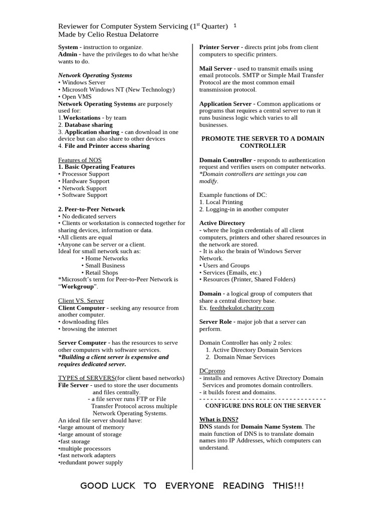 Computer System Servicing Review Guide | PDF | Computer Network ...