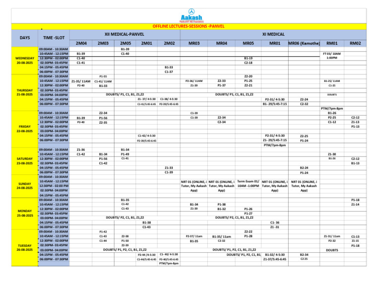 Medical Time Table - 20th-August To 26th-August-2025 | PDF