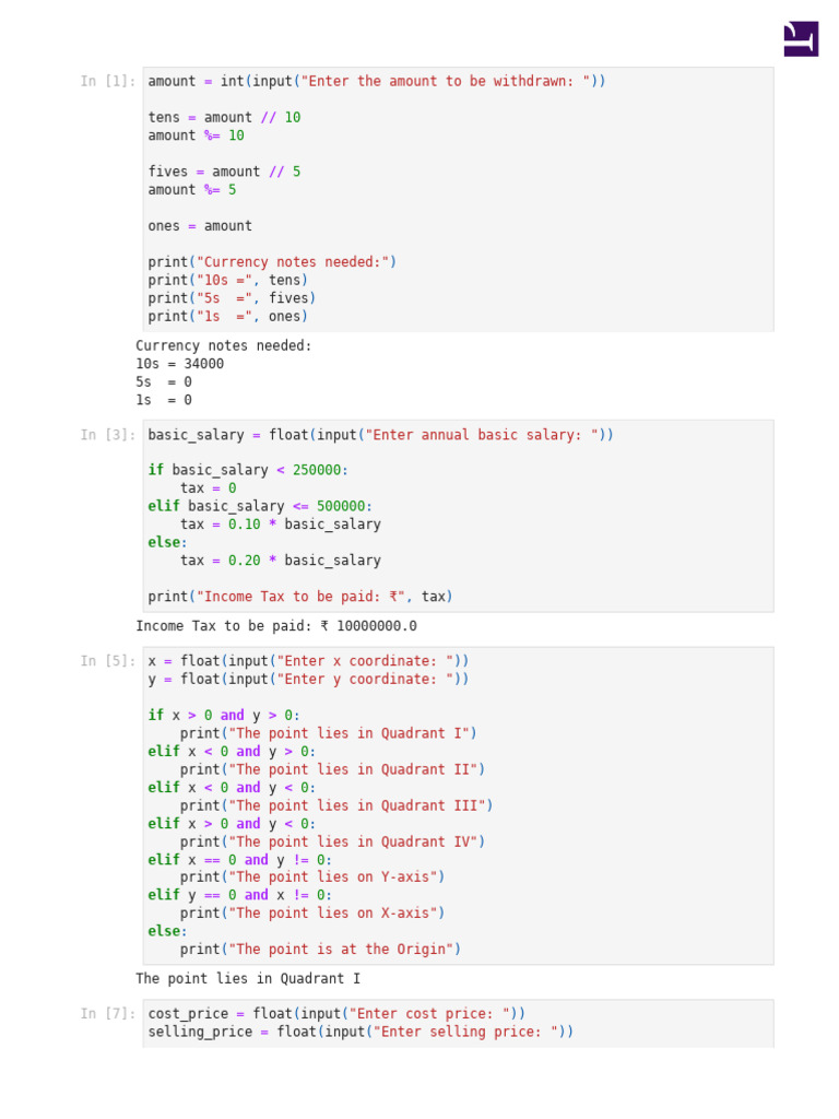 Python Code for Basic Calculations | PDF | Mathematical Notation ...
