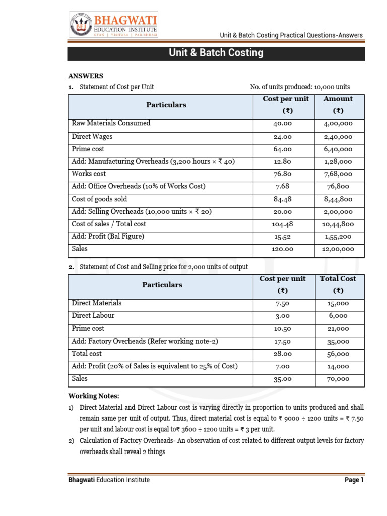 Costing Solutions for Batch Production | PDF | Cost Of Goods Sold ...