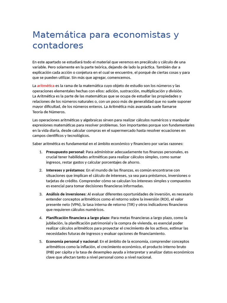 Matemática para Economistas y Contadores (Resumen) | PDF ...