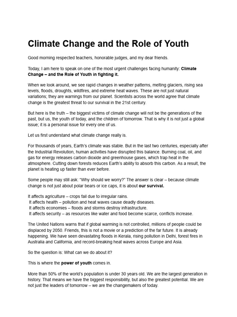 Youth's Role in Climate Change Action | PDF | Climate Change ...