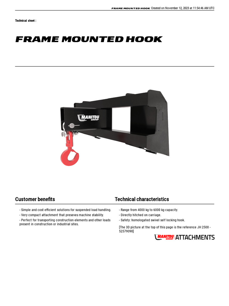 Frame Mounted Hook Specifications | PDF