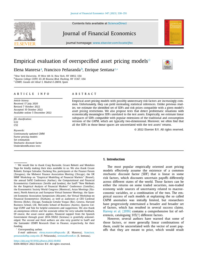 Empirical Evaluation of Overspecified Asset Pricing Models | PDF ...