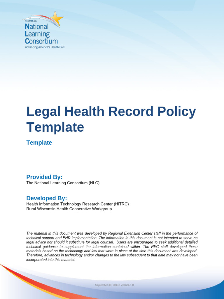 Legal Health Record Policy Template | PDF | Medical Record | Health ...