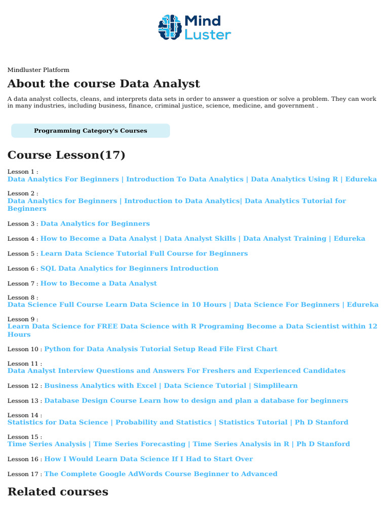 Data Analyst Course Content | PDF
