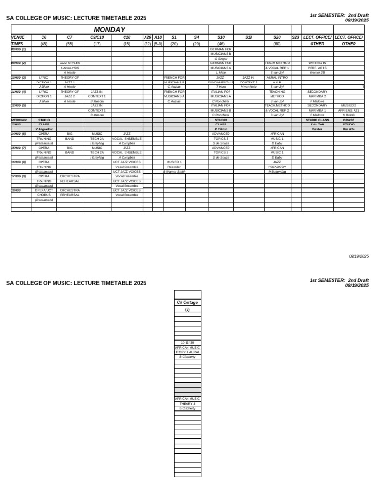 SA College of Music 2025 Timetable | PDF | Sound | Music Theory