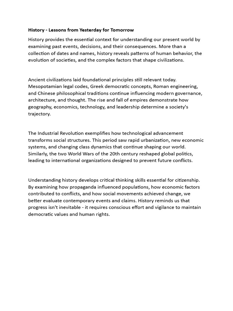 History - Lessons From Yesterday For Tomorrow | PDF