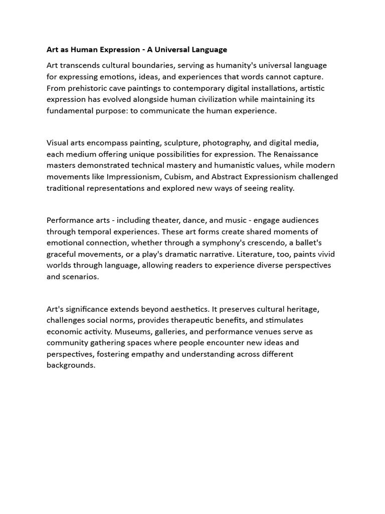 Art As Human Expression - A Universal Language | PDF