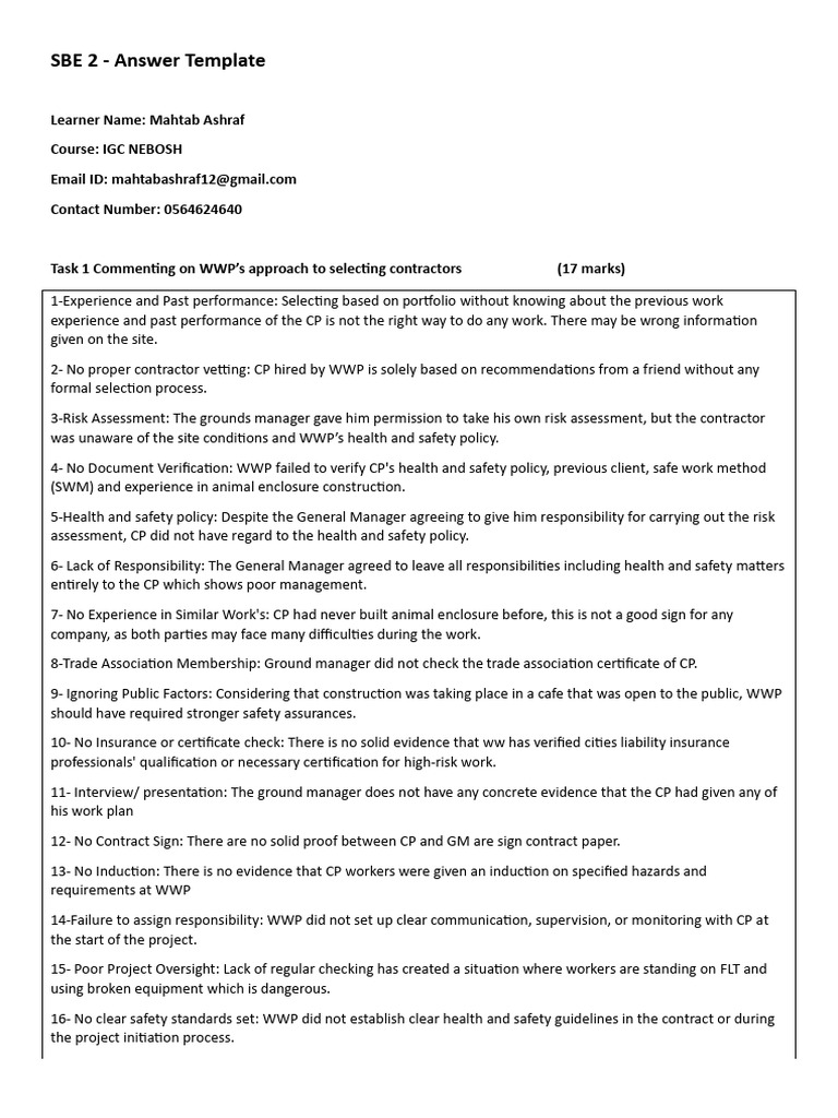 Mahtab Ashraf Answer Template | PDF | Occupational Safety And Health ...