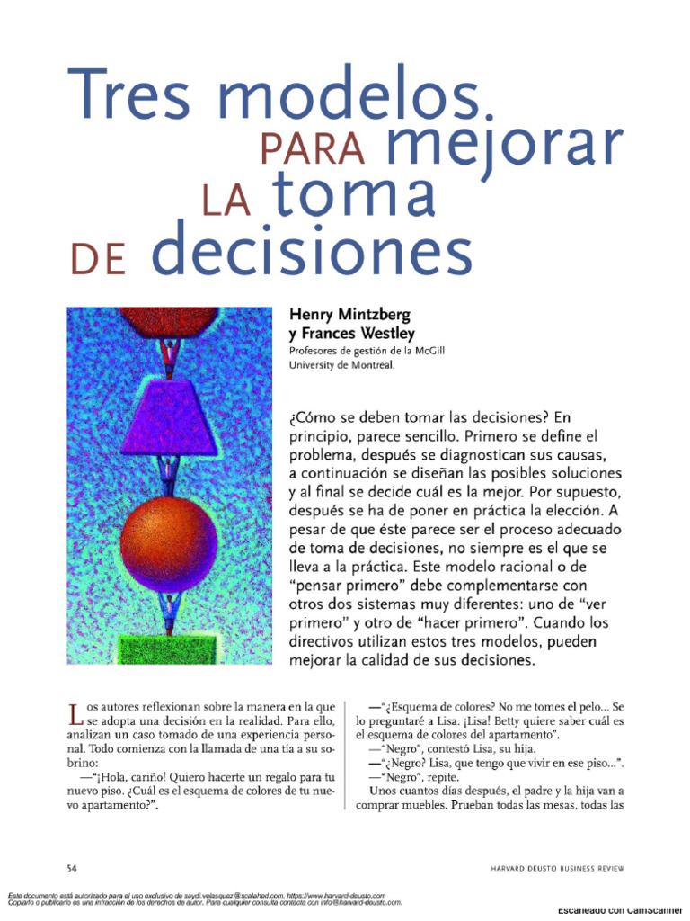 Tres Modelos para Toma de Decisiones | PDF