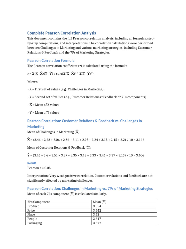 Pearson Correlation Analysis in Marketing | PDF | Statistical Analysis ...