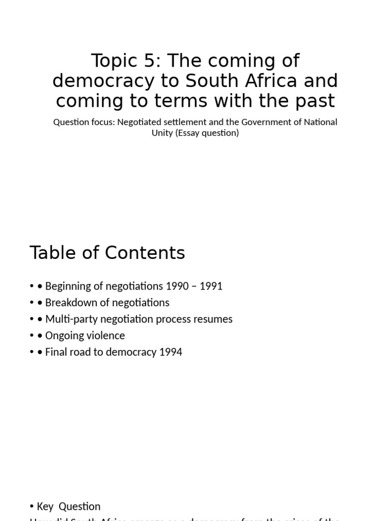 Negotiated Settlement in South Africa's Democracy | PDF | South Africa ...