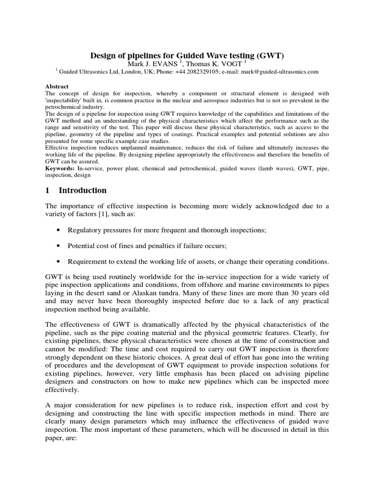 Pipeline Design for Guided Wave Testing | PDF | Pipe (Fluid Conveyance ...