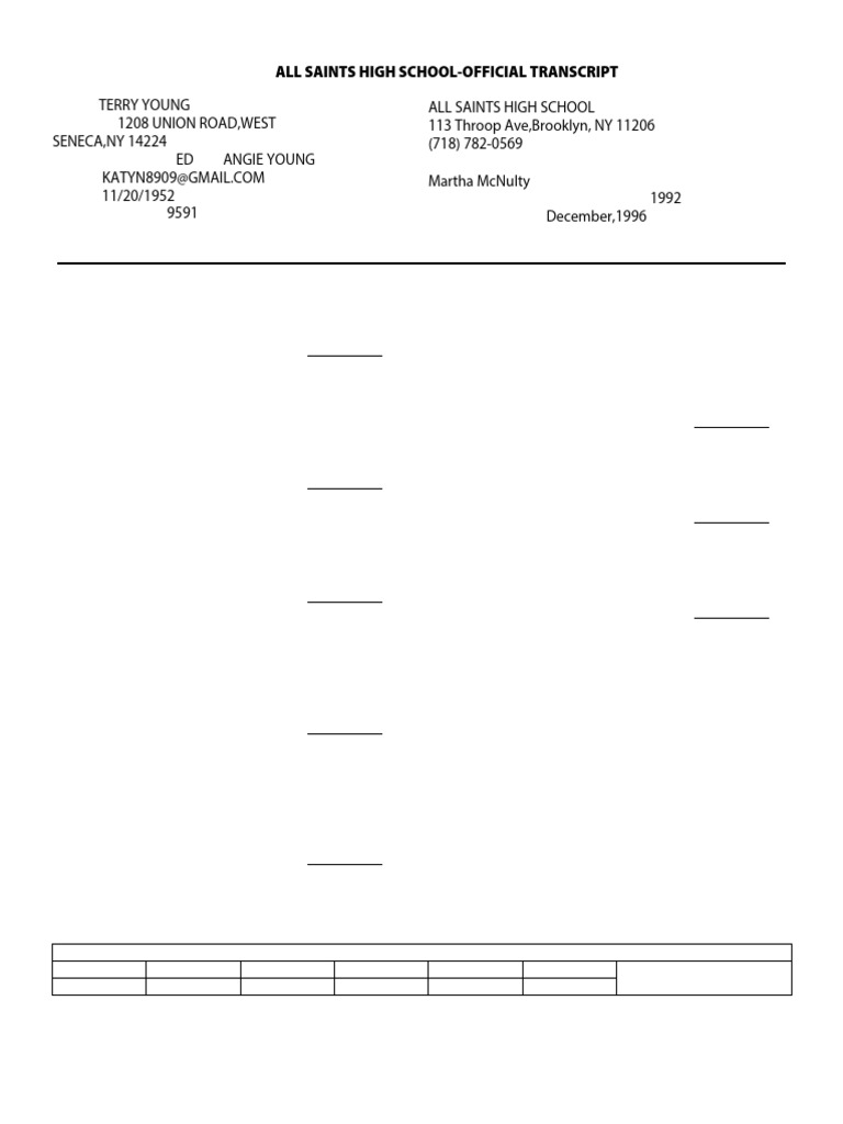 Terry Young's High School Transcript | PDF
