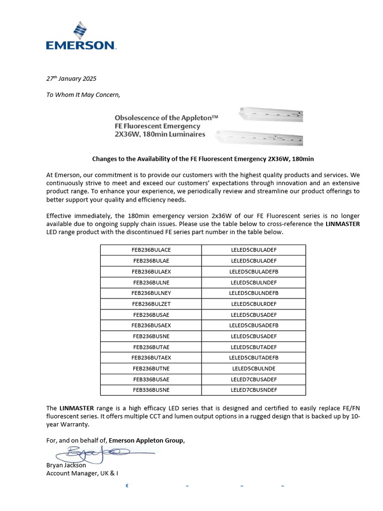 Discontinuation of FE Fluorescent 2x36W | PDF