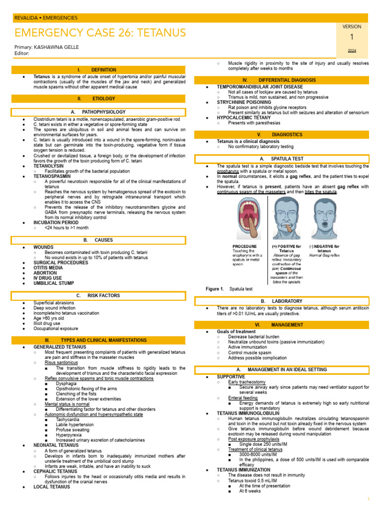 Tetanus: Emergency Management Guide | PDF | Medical Specialties ...