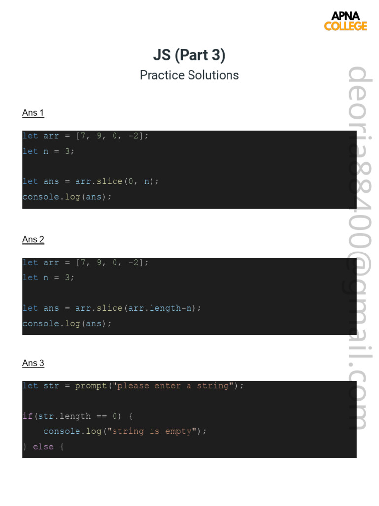 JavaScript Practice Solutions Part 3 | PDF