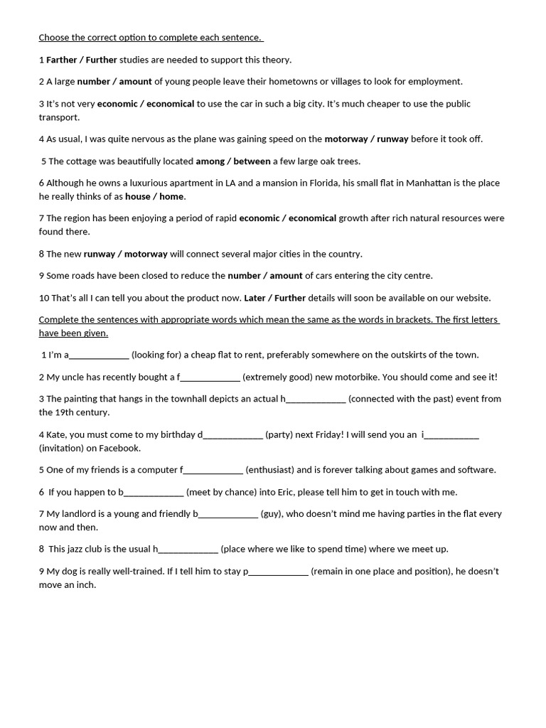 Vocabulary and Sentence Completion Exercises | PDF