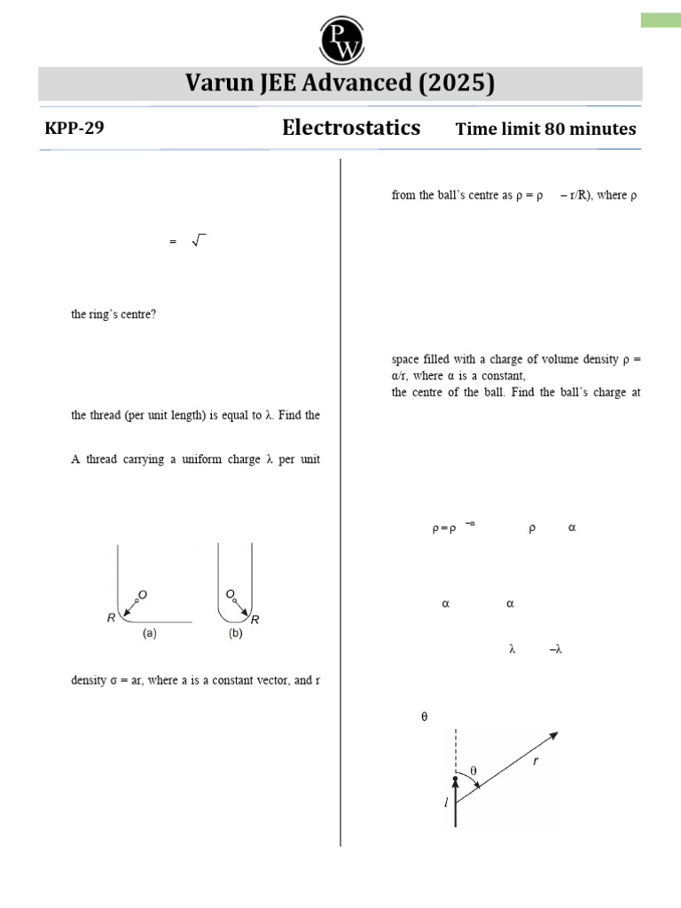 JEE Advanced 2025 Electrostatics Problems | PDF | Sphere | Electric Field