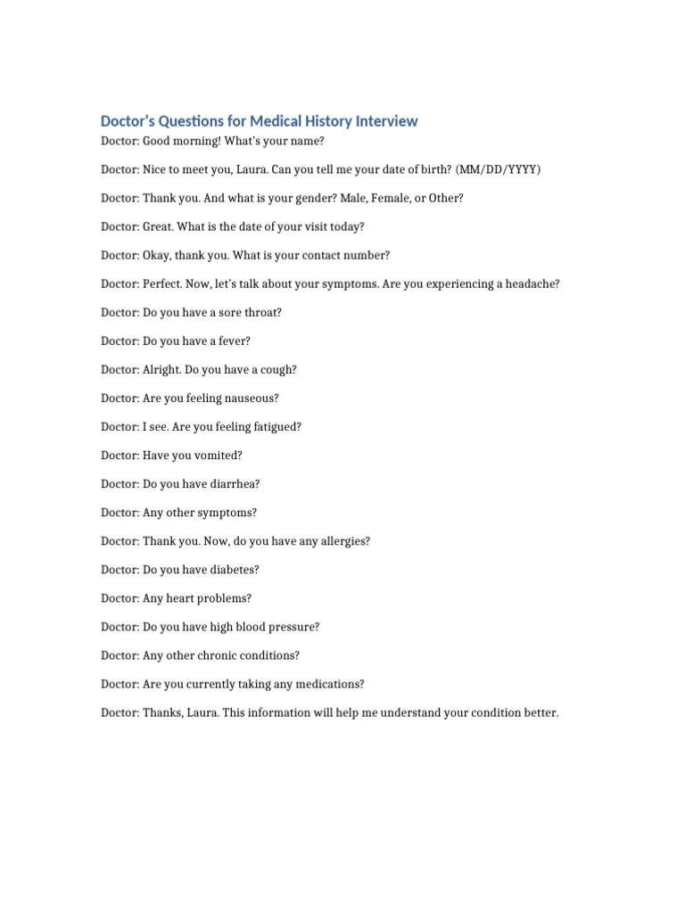 Medical History Doctor Questions | PDF