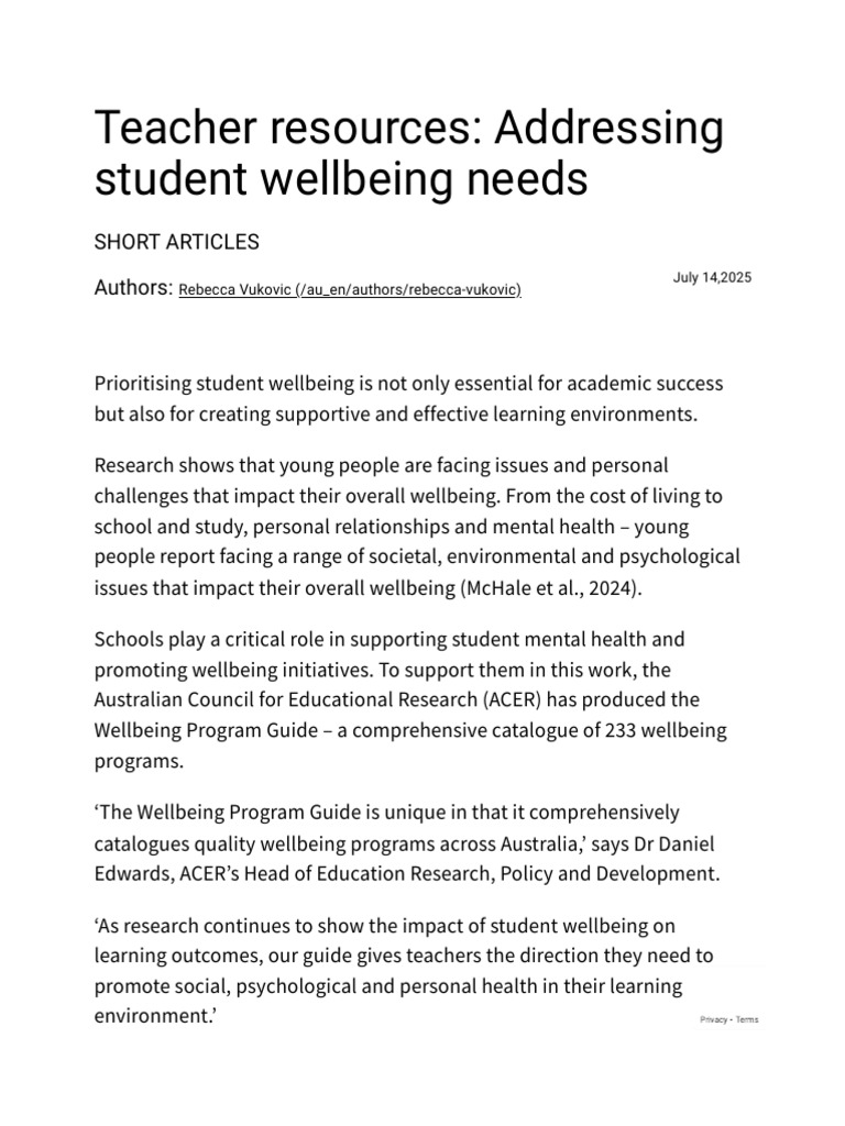Student Wellbeing Program Guide | PDF | Well Being | Cost Of Living