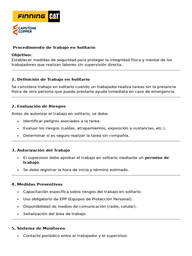 Seguridad en Trabajo en Solitario | PDF