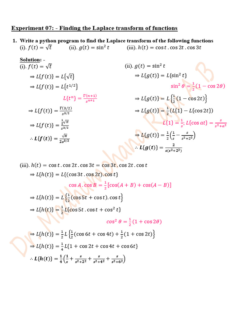 Laplace Transform Calculations in Python | PDF | Fourier Analysis ...