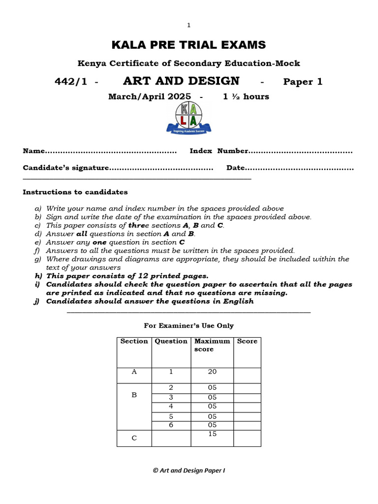 Kenya Art and Design Mock Exam Paper | PDF