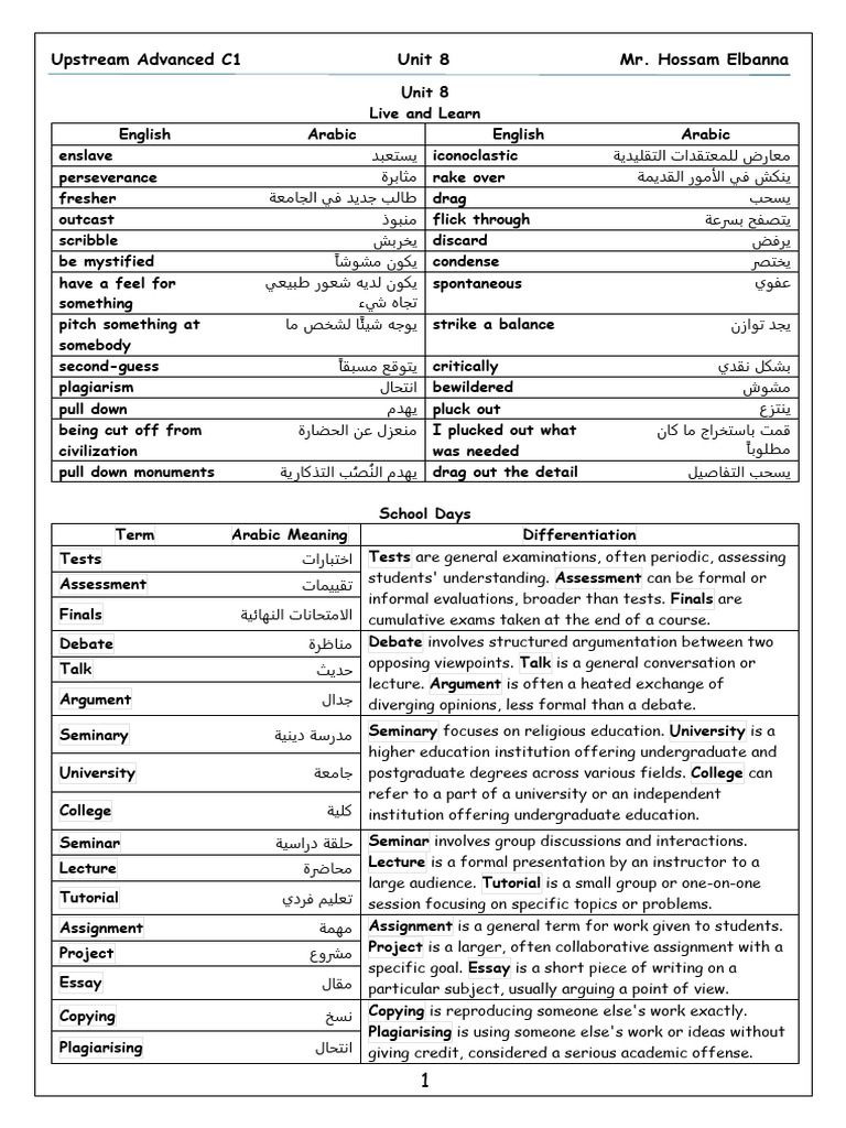Unit 8 Vocabulary and Study Methods | PDF | Curriculum | Plagiarism
