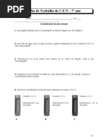 Ficha de Trabalho 7º Ano - concentração de uma solução