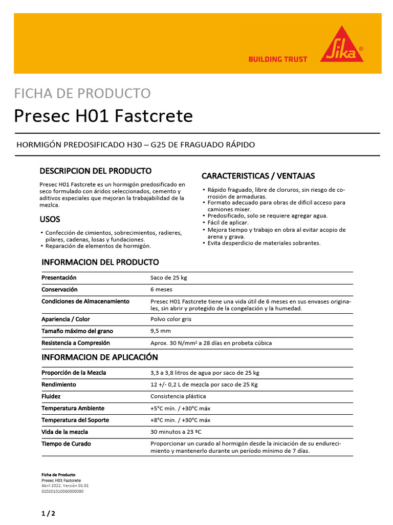 Presec h01 Fastcrete | PDF | Hormigón | Materiales de construcción