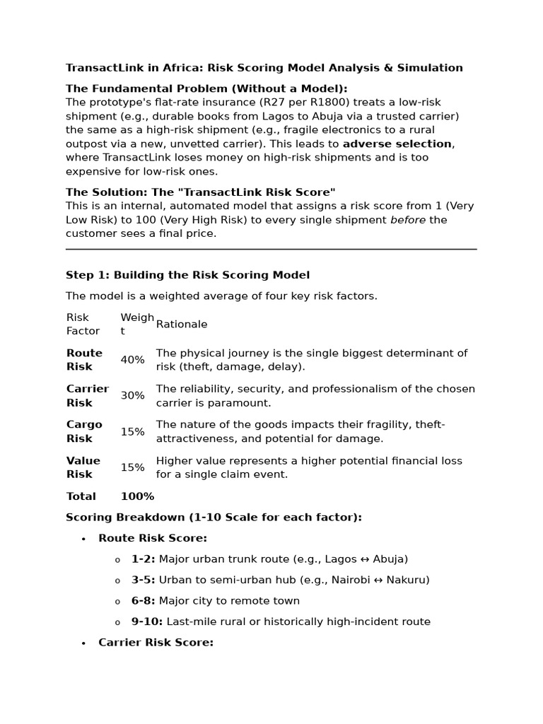 Risk Scoring Model Analysis & Simulation EOB TransactLink Final | PDF ...