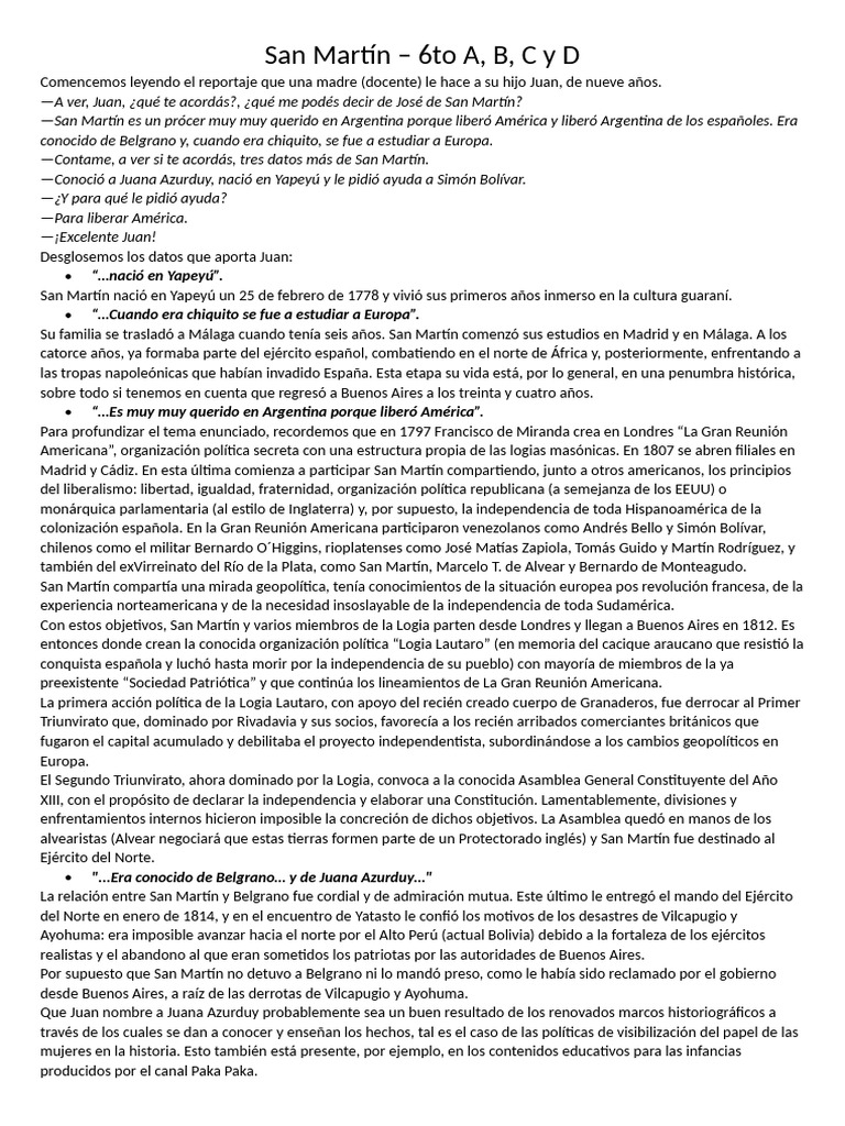 José de San Martín: Héroe de la Independencia | PDF