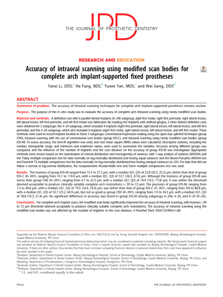 Accuracy of Intraoral Scanning Using Modified Scan | PDF | Analysis Of ...