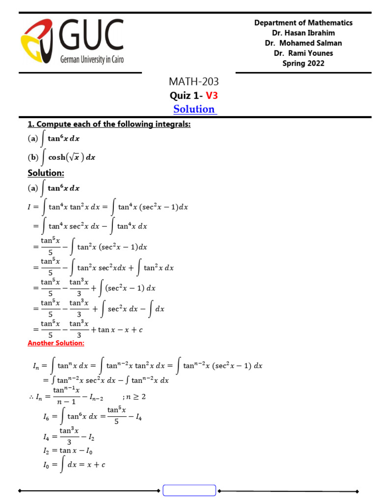 Quiz 1 - Version 3 - Solution | PDF | Mathematics | Mathematical Analysis