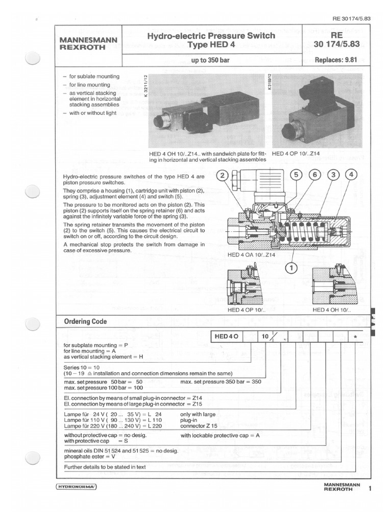 Mannesmann Rexroth HED4 Pressure Switches | PDF