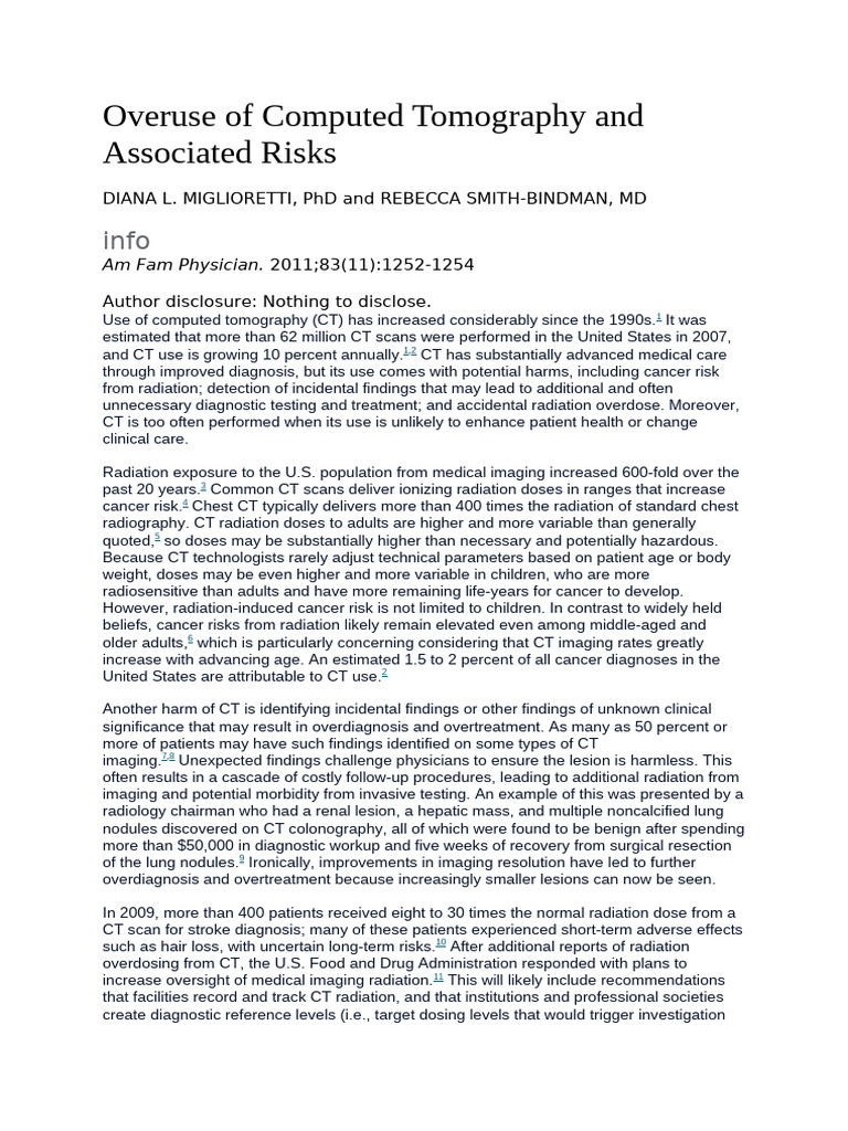 Risks of Overusing CT Scans | PDF | Ct Scan | Medical Imaging