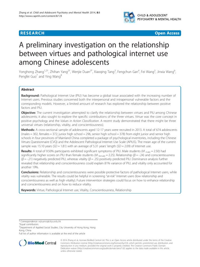 Virtues and Internet Use in Chinese Teens | PDF | Adolescence | Psychology