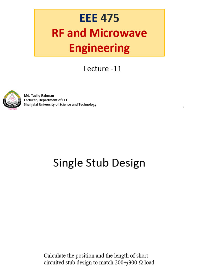 Single and Double Stub Design in RF Engineering | PDF