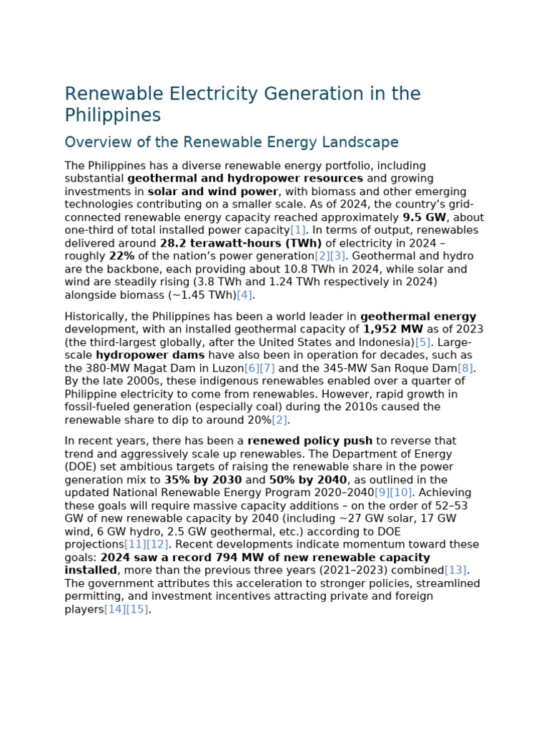 Renewable Electricity Generation in The Philippines | PDF | Renewable ...